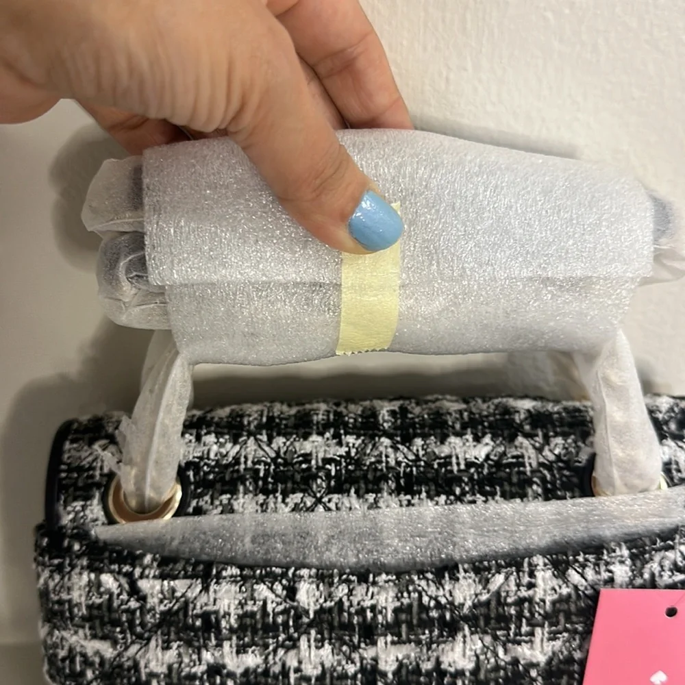 KATE SPADE-tweed Blk & Wht Natalia Flap Crossbody Shoulder Bag NWT - Picture 9 of 16